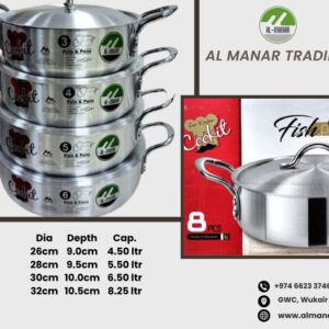 Aluminium Fish Pot with Lid 8 Piece Set